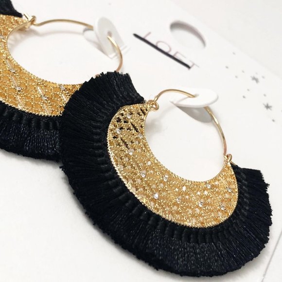 LOFT Gold & Black Fringe Hoop Earrings - Picture 2 of 5